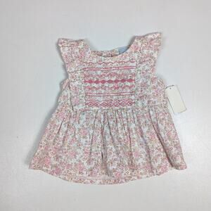 Edgehill Collection Blouse Girls Sz 2T Pink Floral Smocked Dainty Girly Flutter
